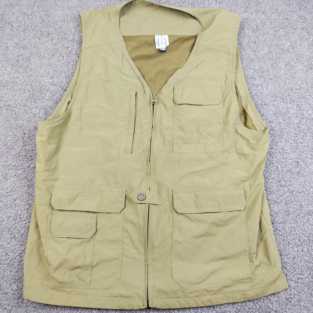 Magellans Nylon Vest Mens Medium Utility Travel Safari Khaki Multi Pocket EUC